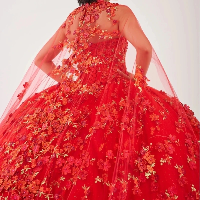Red Quinceanera Dresses Ball Gown Off The Shoulder Bride Robe Sweet 16 Dress Applique Lace Beads Birthday Party Vestidos 15 De Novia