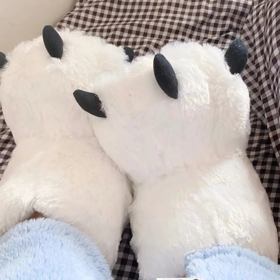 2024 Cute Bear Claw Winter Home Shoes Warm Couple Room Cotton Boots Fur Slippers