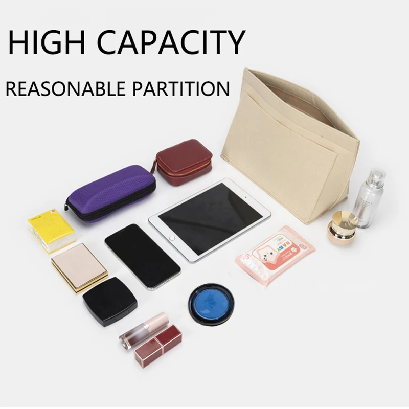 Felt Cosmetic Organizer Insert With Zipper Pouch For Tote Bags & Handbags - Makeup Storage New Free Delivery Designer Bag