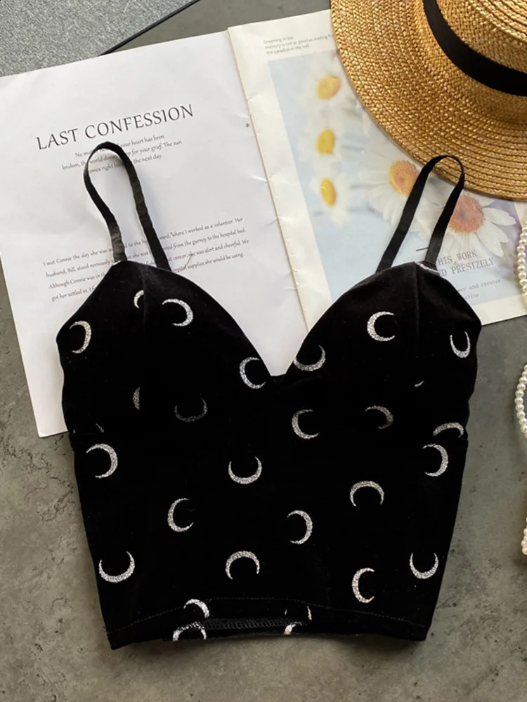 Women Retro Velour Strap Tops Summer V Neck Sleeveless Backless Slim Tank Top Chic Print Sexy Off Shoulder Short Camis 240918