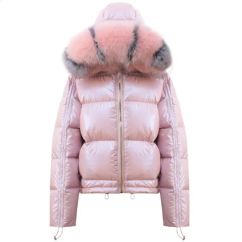 Natural fur collar doublesided down jacket winter womens white duck warm Parkas waterproof 240921