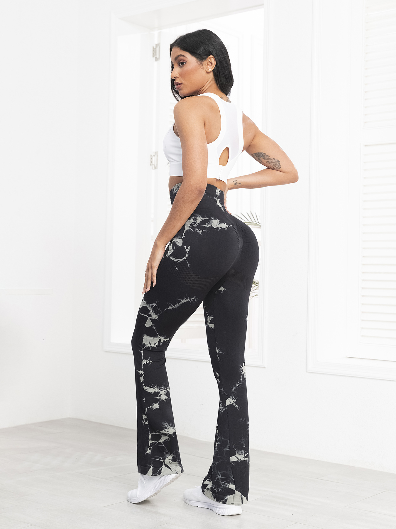 Women's Seamless Tie Dyed Wide Leg With High Waist And Hip Control Training Flared Yoga Casual Sports Pants