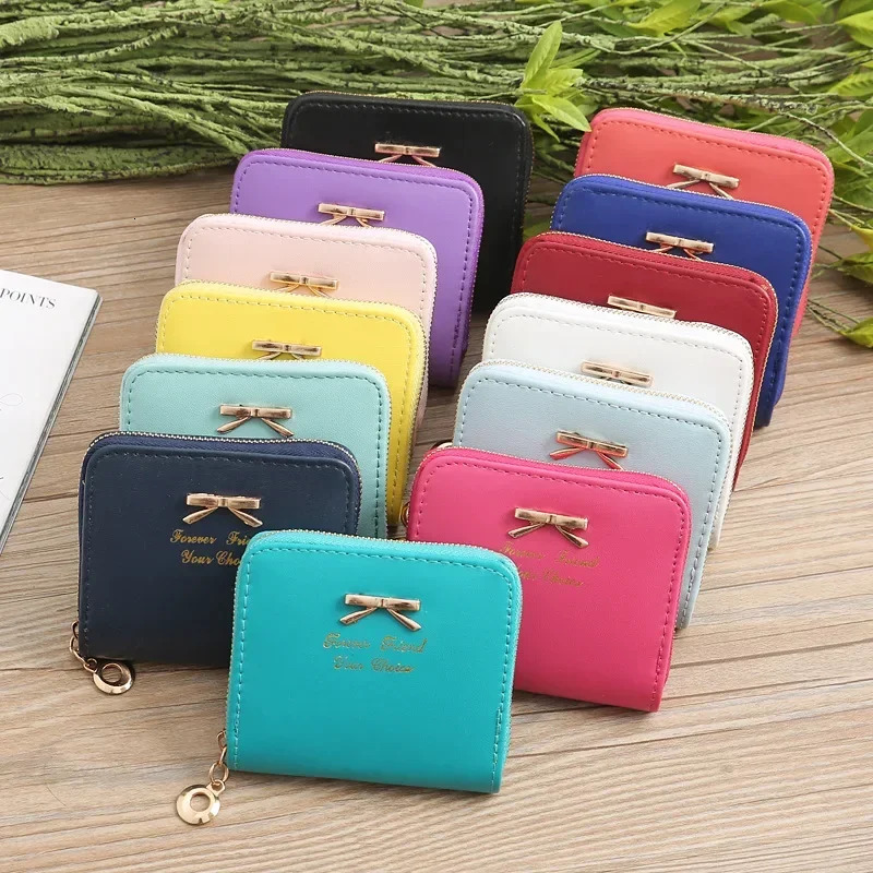 2025 New Cute Candy wallet Bow Women Small Leather Wallets Zipper Purses Girls Lady Purse Female Short for Coins Card Holders Clutch Wallet