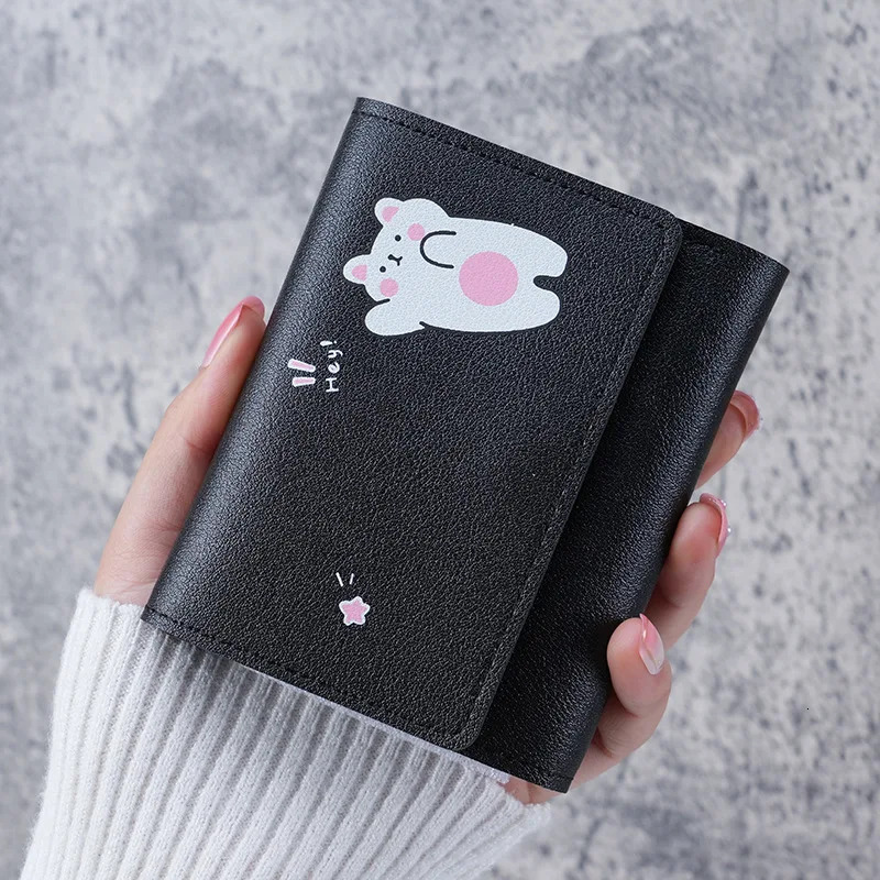 wallet Women Short Cute Small Student Triple Fold Girl ID Card Holder Coin Purse Lady Wallets trend Cartoon Bag