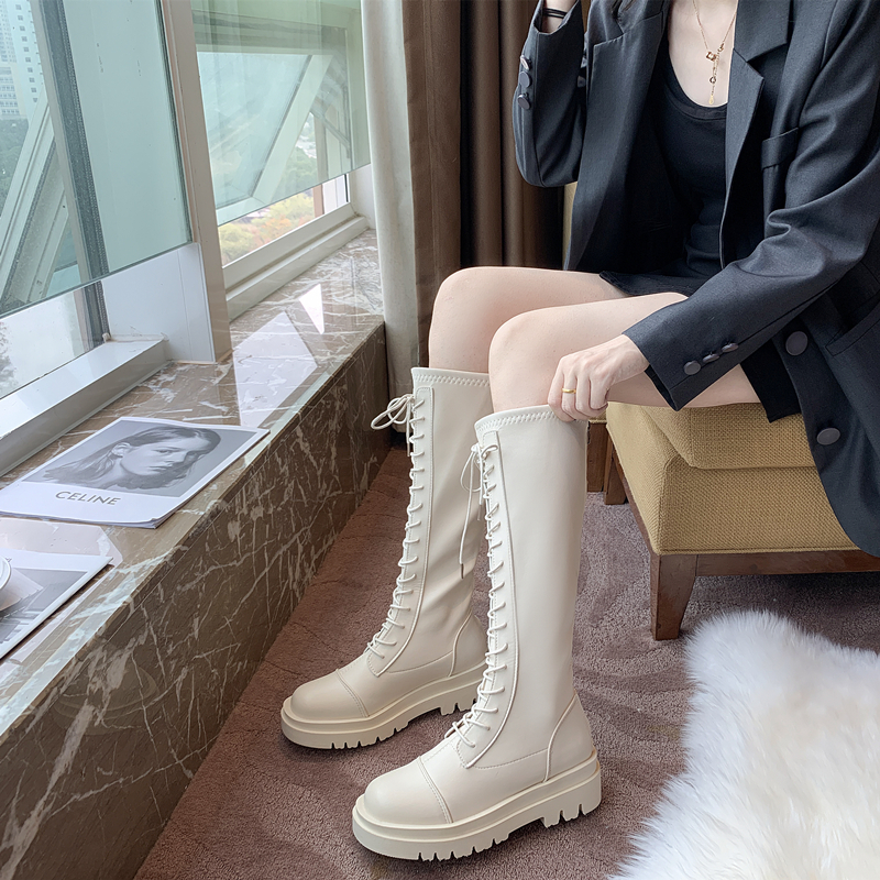 Luxury boot designer Long for women 2024 new autumn and winter slim high tube thick soled long white with fleece small knight boots shoes
