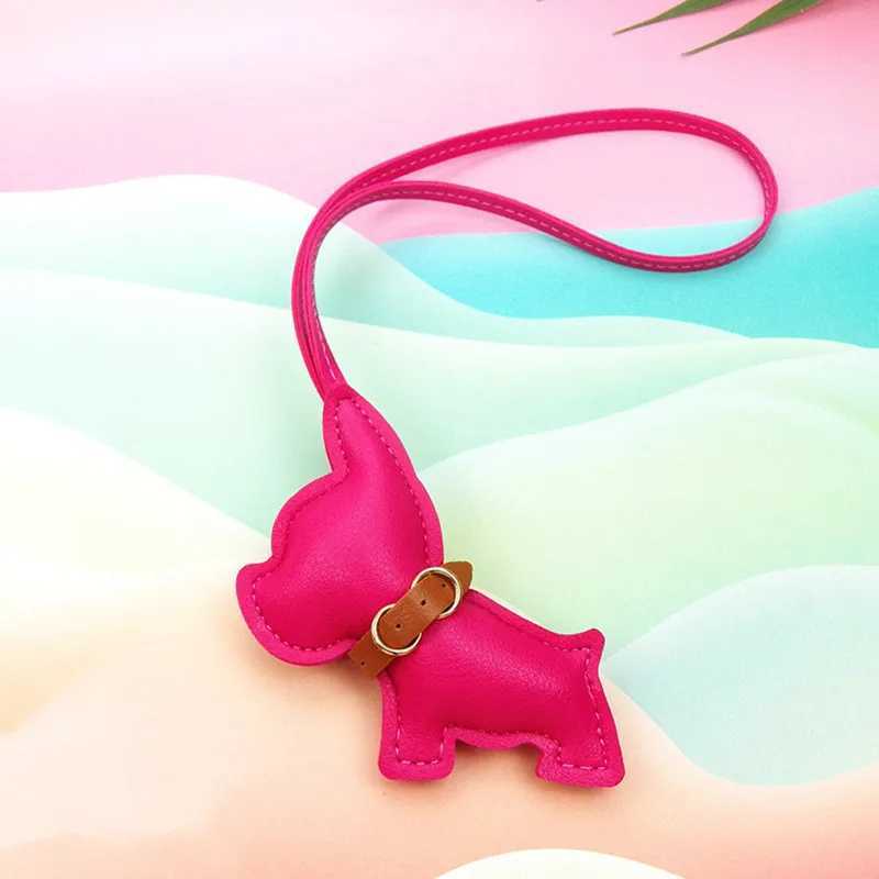 Keychains Lanyards Bag Parts Accessories New Fashion Cute Bulldog Leather Keychain Female Girl Gift H250217