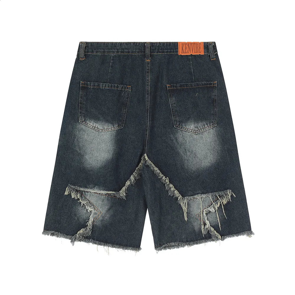 Vintage Jeans Shorts for Men Tassel Star Embroidery Denim Shorts Men Splicing Loose Hip Hop Streetwear Harajuku Y2K Jeans Pants 240921