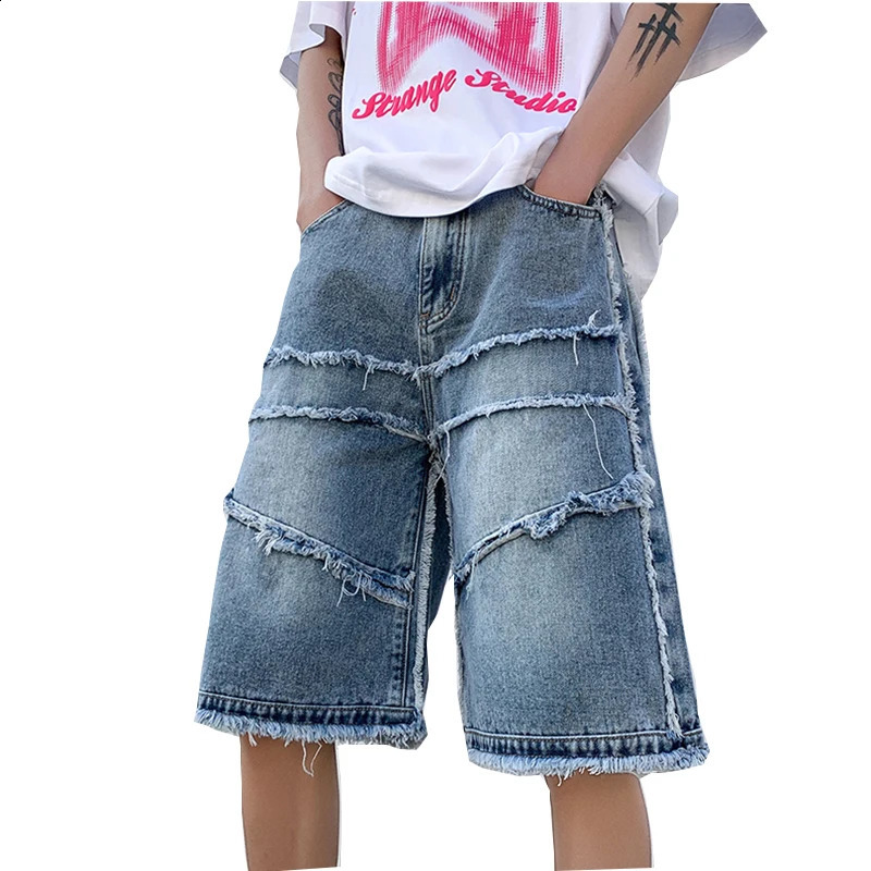 American street mens wide leg denim shorts summer casual bag shorts mens chic burr clothing 240923