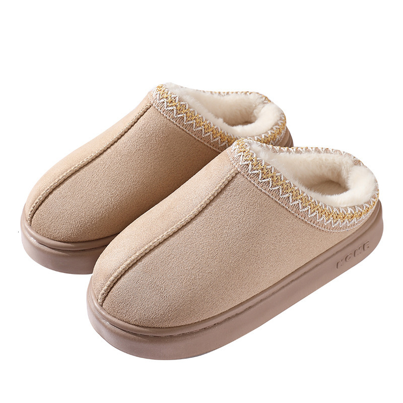 New Autumn Winter Lace Ethnic Style Fashionable For Couples, Indoor And Outdoor Warm Cotton Slippers