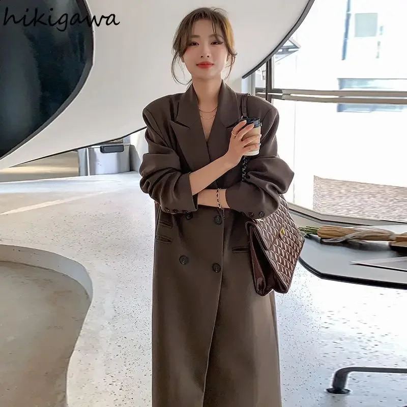 Chic Blazers for Women 2024 Ropa Mujer Temperament Solid Color Jackets Y2k Tops Streetwear Vintage Fashion Casual Long Coats 240918
