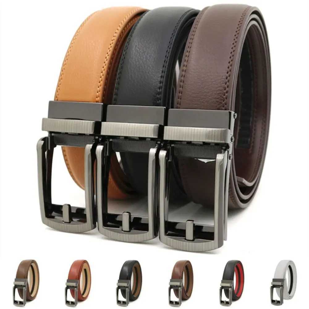 Mens Click Belt Automatic Buckle 110cm 120cm 130cm Comfort Leather Ratchet Dress with Slide Buckle Adjustable TrimX240923