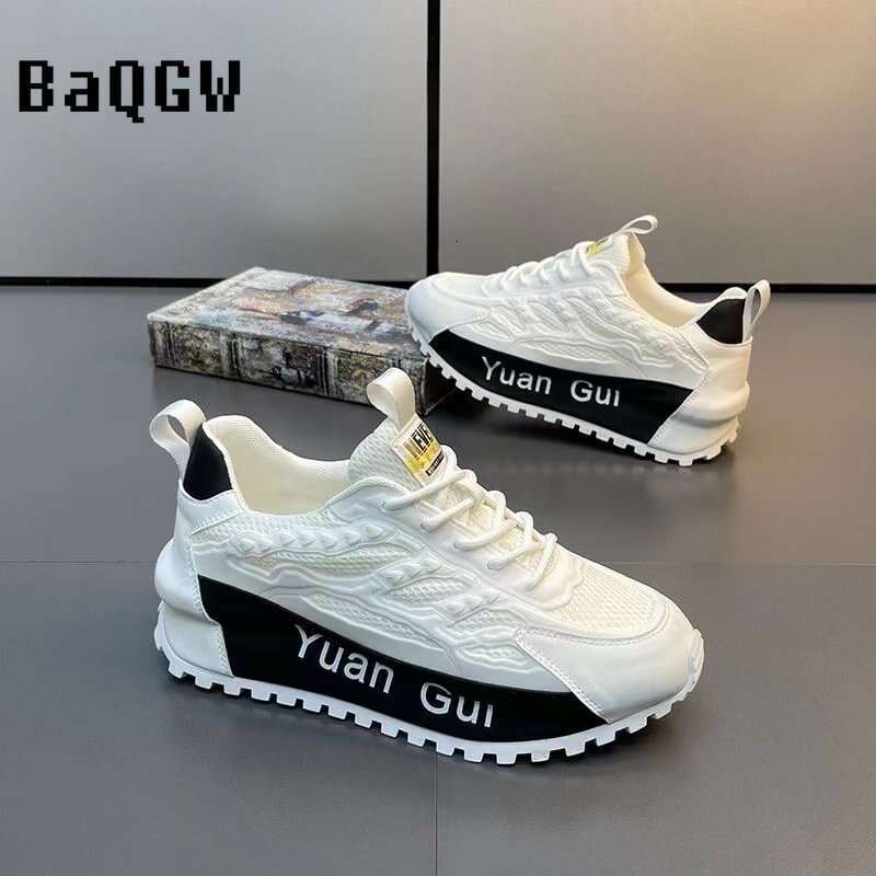 Color Block Chunky Sneakers Men Running Fashion Casual Breathable Leather Mesh Increased Thick Platform Designer Shoes