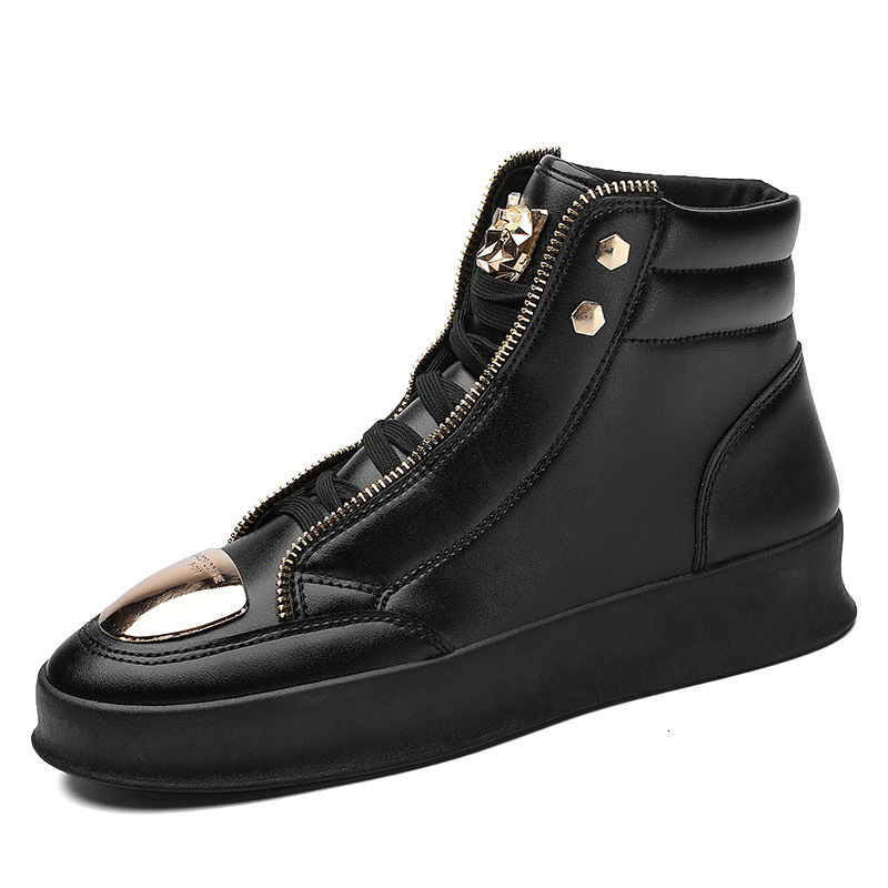 Autumn Men Ankle Boots Tiger Relief Leather Basketball Shoes Zip Flats Sneakers Male Casual Shoes Loafers Punk Nightclub Boots NOXYZ33