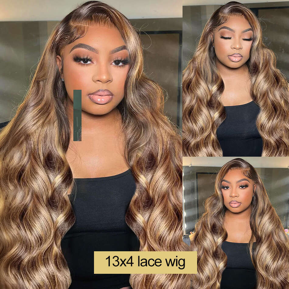 427 Highlight Ombre Colored Body Wave 13X4 Front Human Hair 13X6 HD Transparent Lace Frontal Wig Brazilian For Women