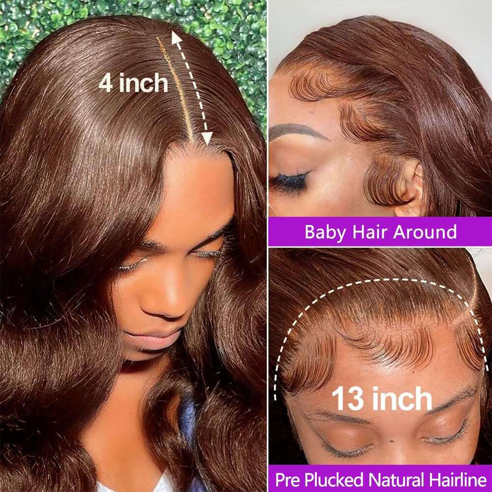 Body Wave Chocolate Lace Front Wigs Human Pre Plucked Brazilian Brown Virgin Hair Bleached HD Frontal Wig For Women