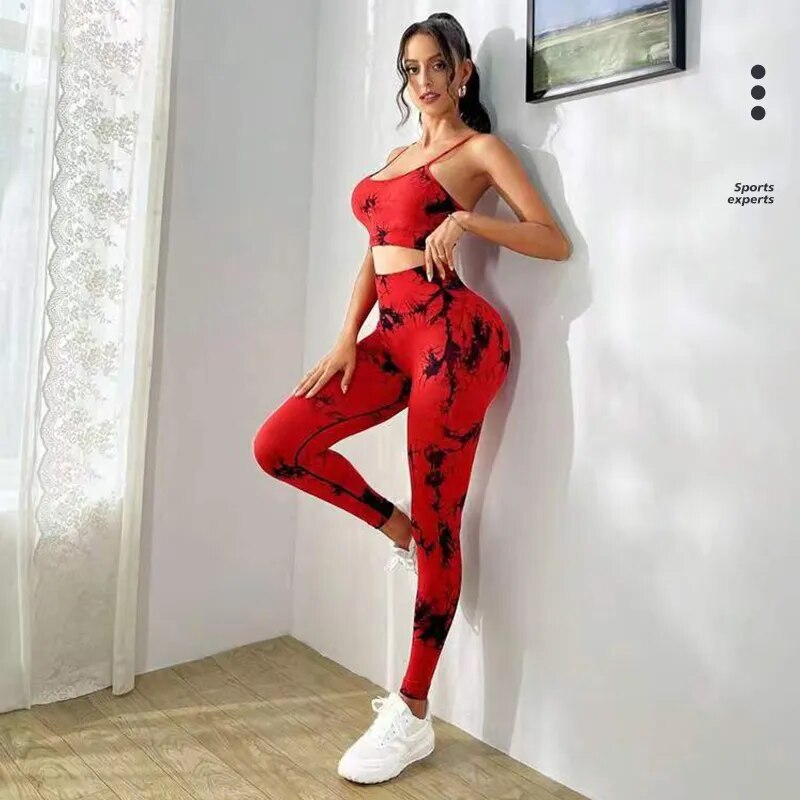 Tie Dye Women's Tracuit Fiess Yoga Sets Sportswear Workout Bra+High Waist Leggings Gym Clothing Seamless Sports Suits
