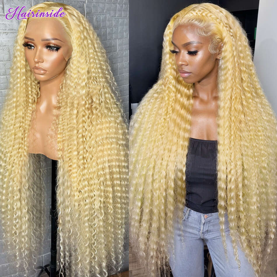 Brazilian 30 38 Inch HD 613 Deep Wave13x6 Lace Front Human Hair Wig Color 200% 13x4 Curly Honey Blonde Frontal Wigs For Women