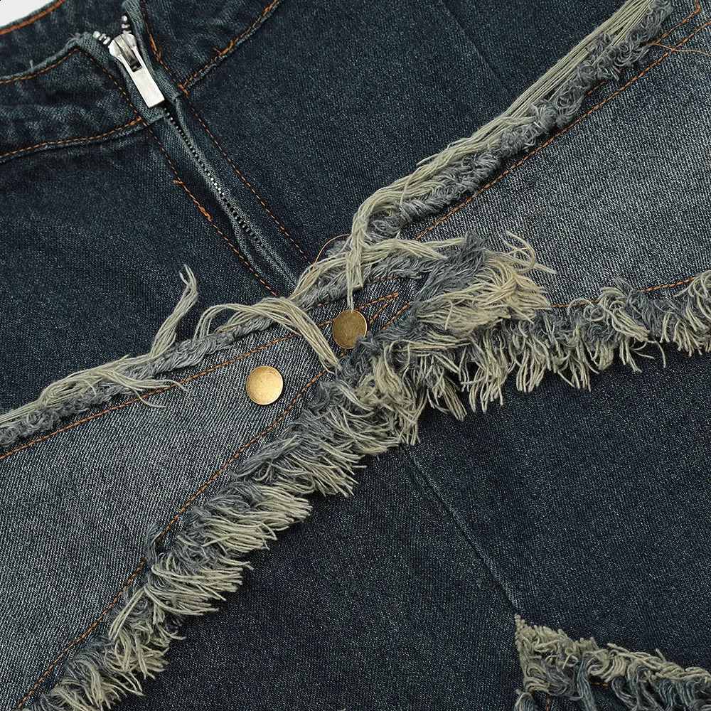 Vintage Jeans Shorts for Men Tassel Star Embroidery Denim Shorts Men Splicing Loose Hip Hop Streetwear Harajuku Y2K Jeans Pants 240921