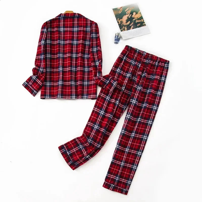 Womens Pajamas Plus Size S-XXXL Clothes Ladies Flannel Cotton Home Wear Suit Autumn Winter Pajamas Plaid Print Sleep Tops 240923