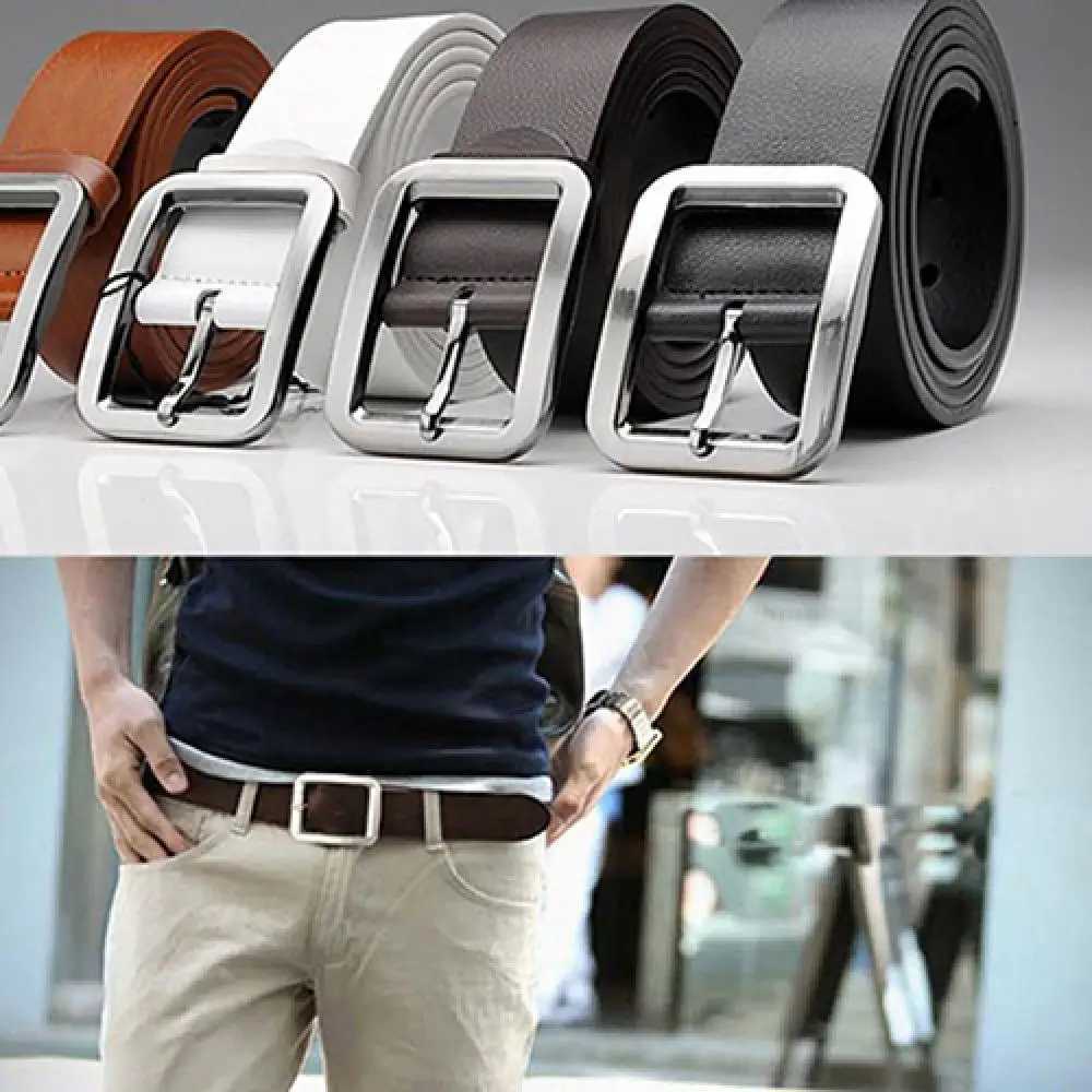 New Fashion Mens Belt Luxury Faux Leather Solid Color Buckle Waist Strap Business Casual Belt Party AccessoriesX240923
