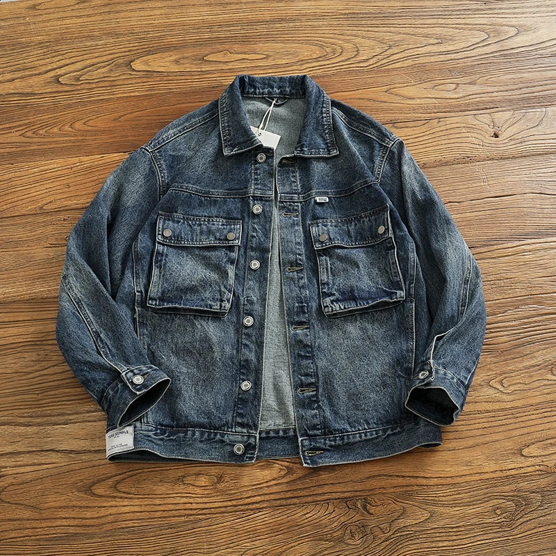 17oz heavyduty American retro casual denim jacket mens motorcycle loose plus size 4XL harsh cargo jeans 240921