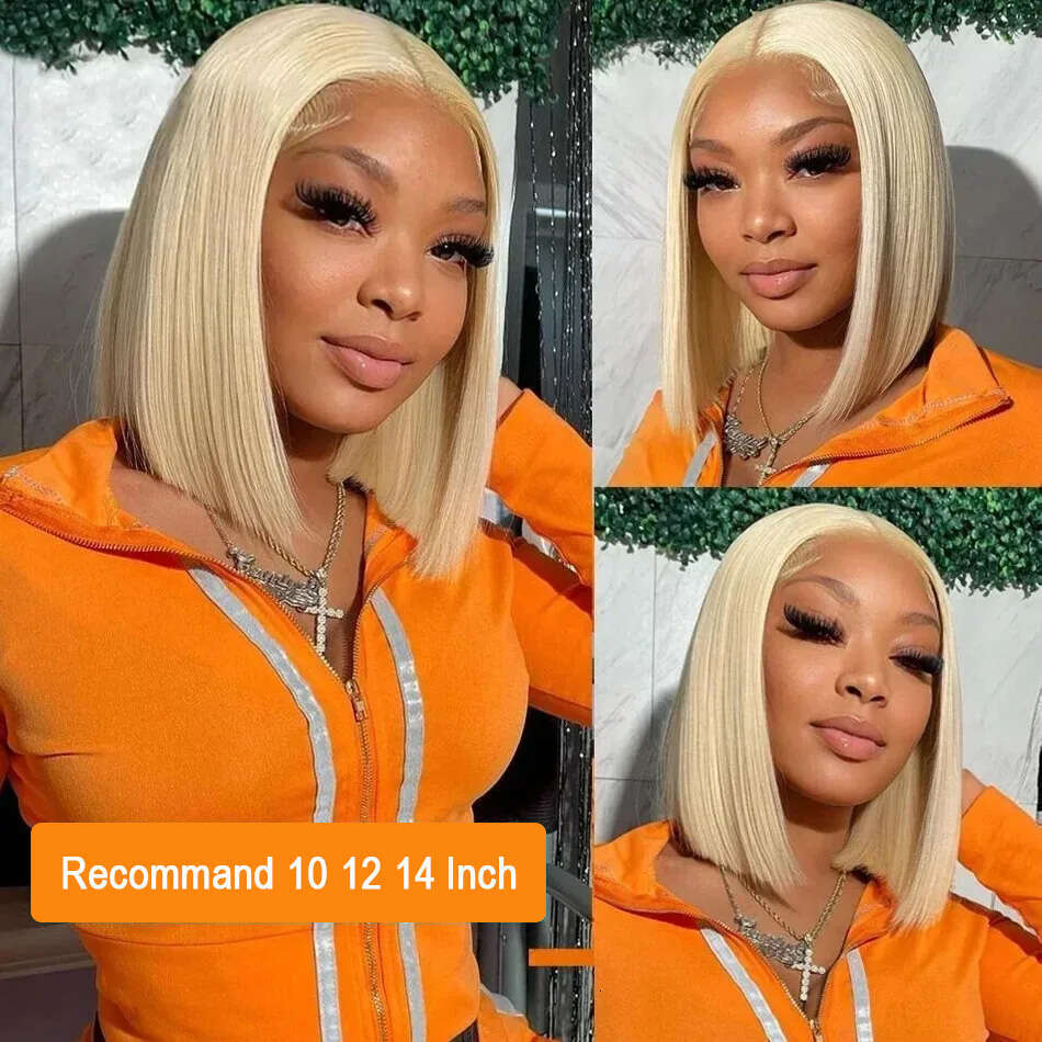 12 14 16 Inch 250 Density Straight Front Human Hair wig Short Transparent 13x6 Bob Lace Frontal Wigs 613 Honey Blonde Remy