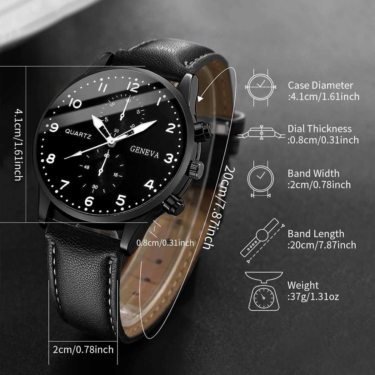 3PCS/Set Mens Watch Casual Leather Band Quartz Watches Beads Bracelets SetWithout BoxX240923