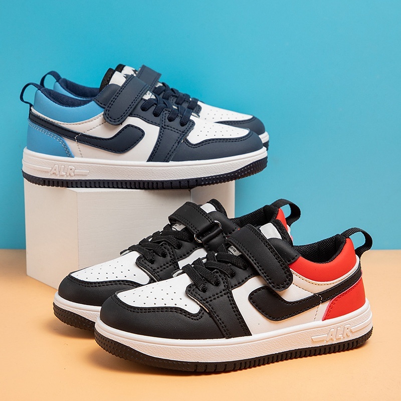 Children's low cut leather casual board new girls' color matching Korean version, boys' sports shoes, students' handsome and versa