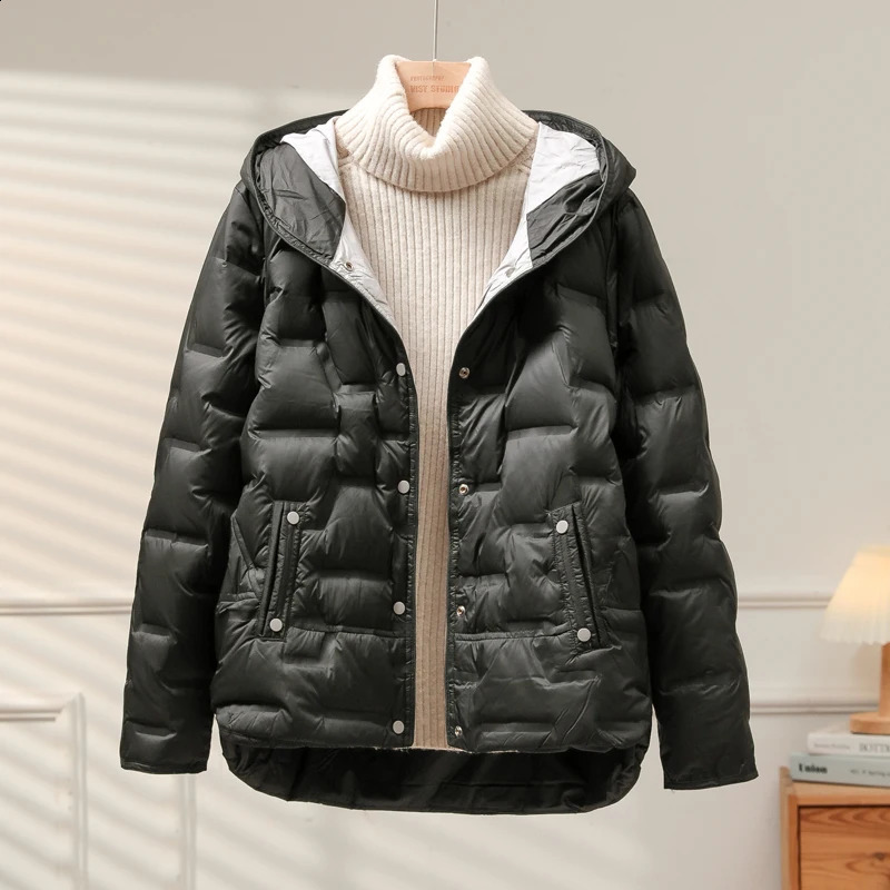 Lagabogy autumn and winter womens white duck down jacket casual single chest hooded lightweight Puffer Parka 240921