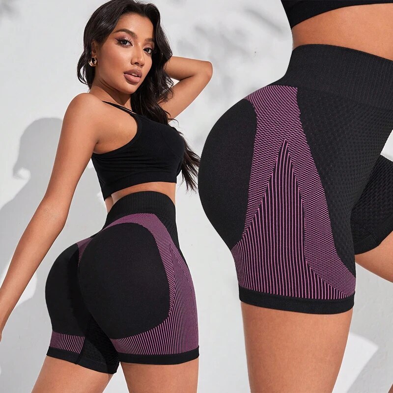 Future Striped Print Wideband Running Sports Anti Coil Ladies Leggings Breathable High Waist Yoga Shorts