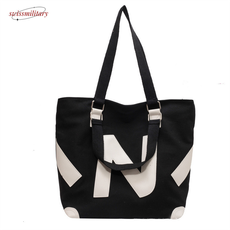 2024 New Leisure Large Capacity Instagram Student One Shoulder Tote Double sided Emed Letter Canvas Bag for Women #27 Swissmilitary