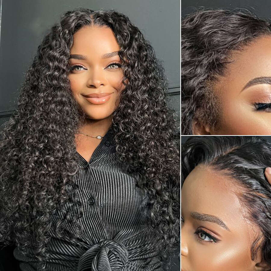28Inch Frontal Wig Transparent Lace Water Wave Human Wigs 180% Density Full End Natural Color Raw Indian Hair