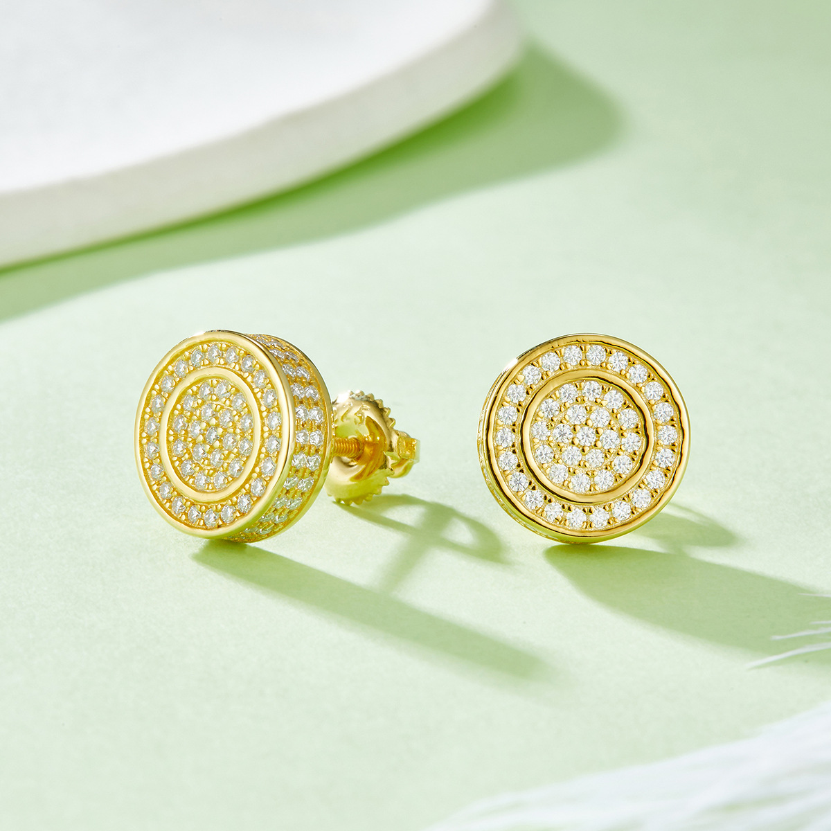 New hip-hop style stud earrings full of diamonds moissanite S925 sterling silver trend personality men's earrings Free shipping