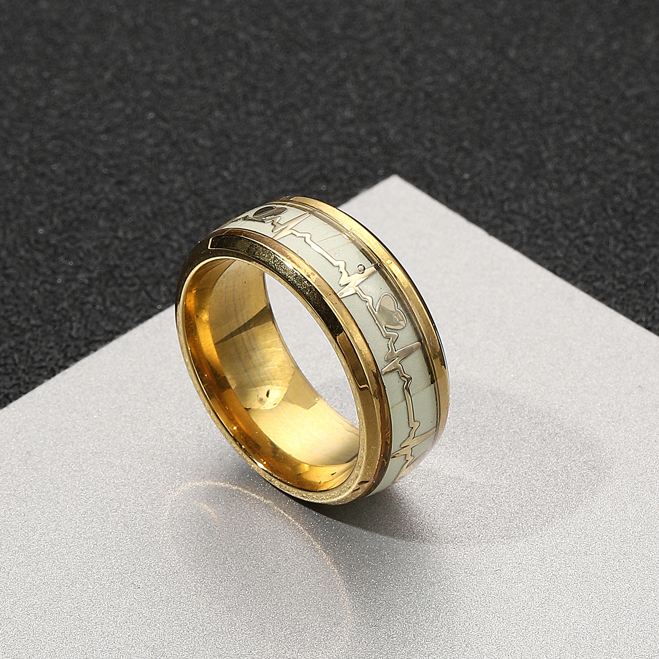 Creative Luminous ECG Ring Stainless Steel Ring Lovers Promise Heartbeat Rings Glowing Jewelry for Men Women Anniversary Jewelry Gift