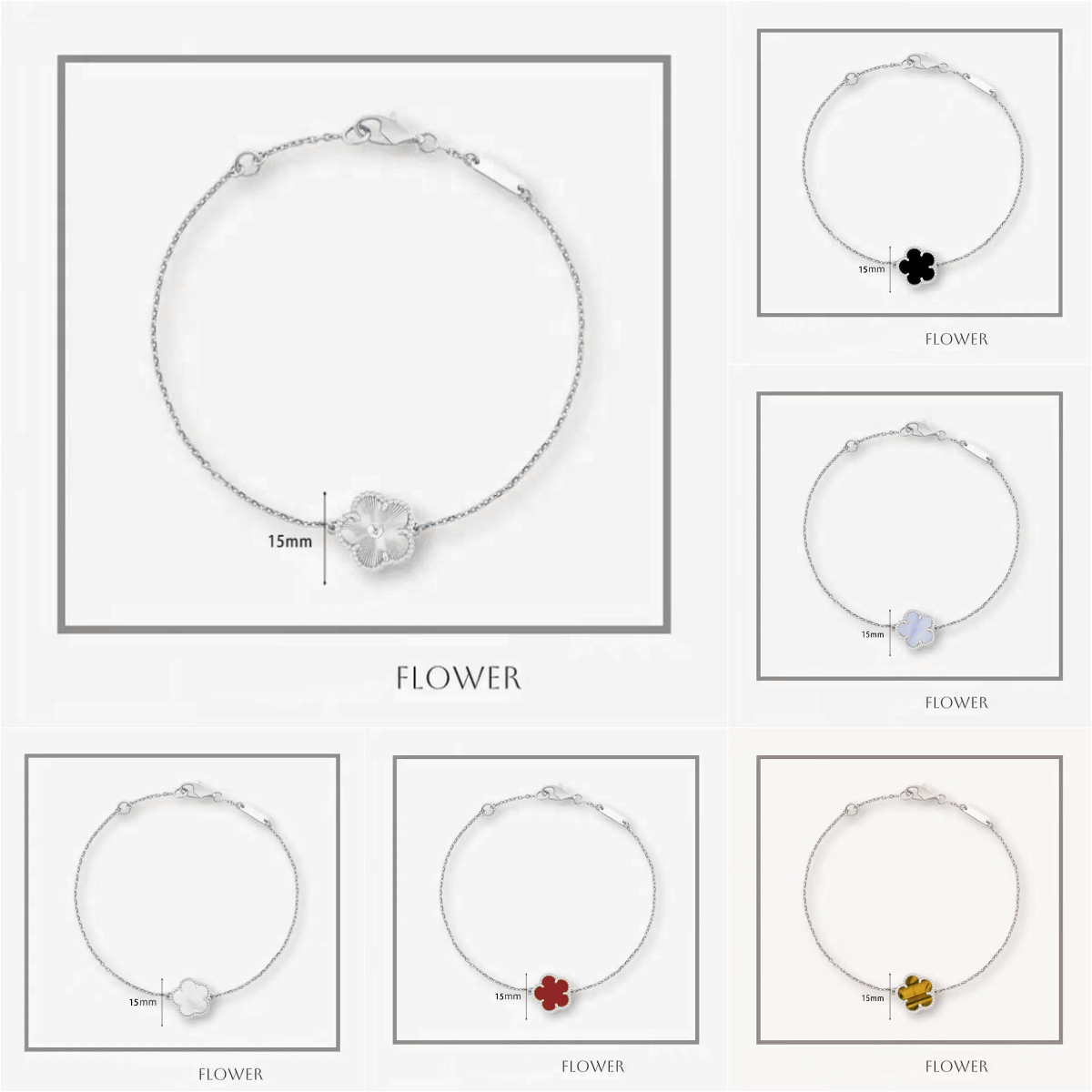 clover bracelet jewlery designer for women bracelet designer 15mm one flower sterling silver jewelry 925 Classic Party onyx red agate bracelets charm bracelet gift