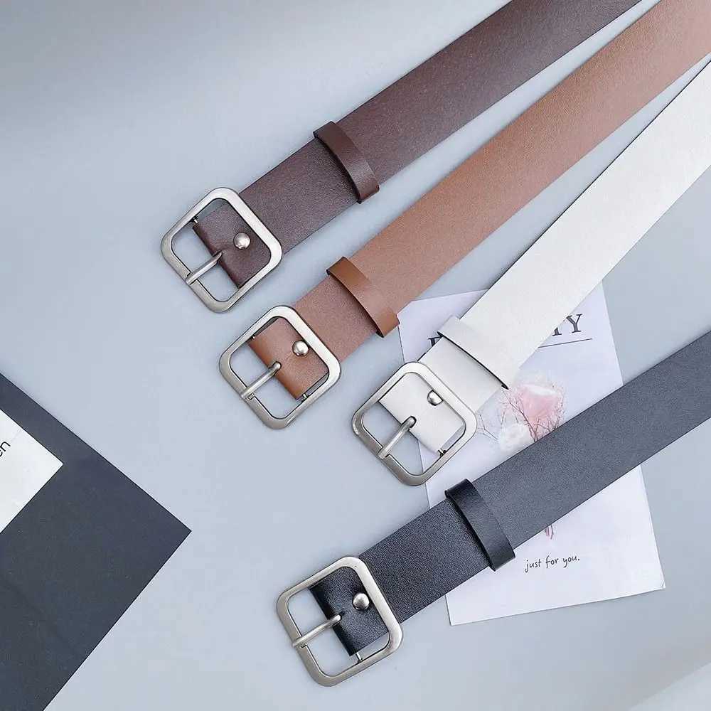 Women Leather Belt Square Pin Buckle Belts for Jeans Pants Chic Luxury Brand Vintage Strap Female WaistbandX240923