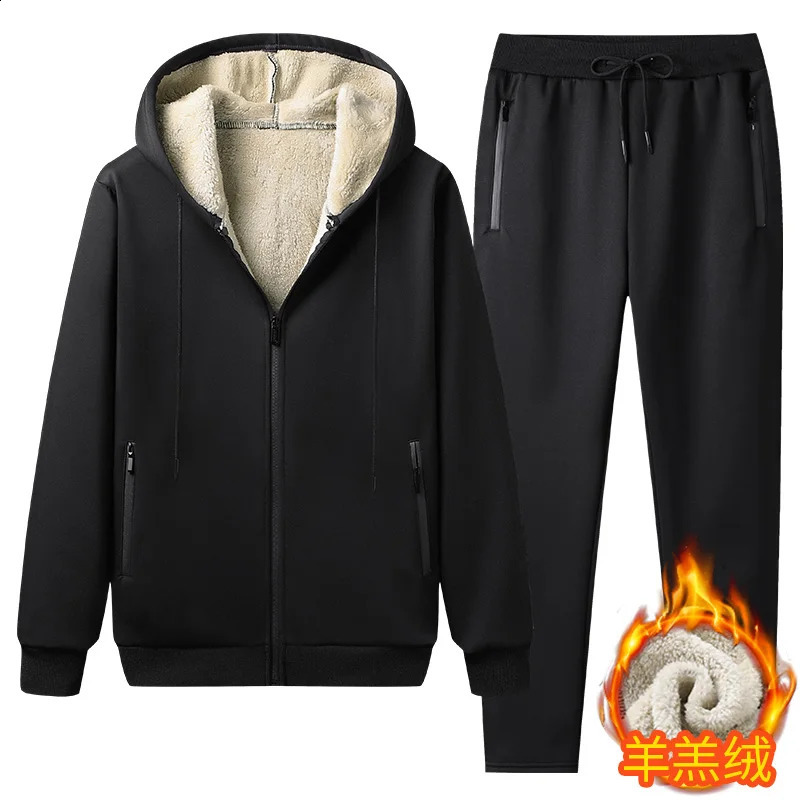 Winter Men Set Warm Thick Hooded JacketPants 2PC Sets Men Lamb cashmere Hoodies Zipper Tracksuit Man Sports Suit Plus size 6XL 240918