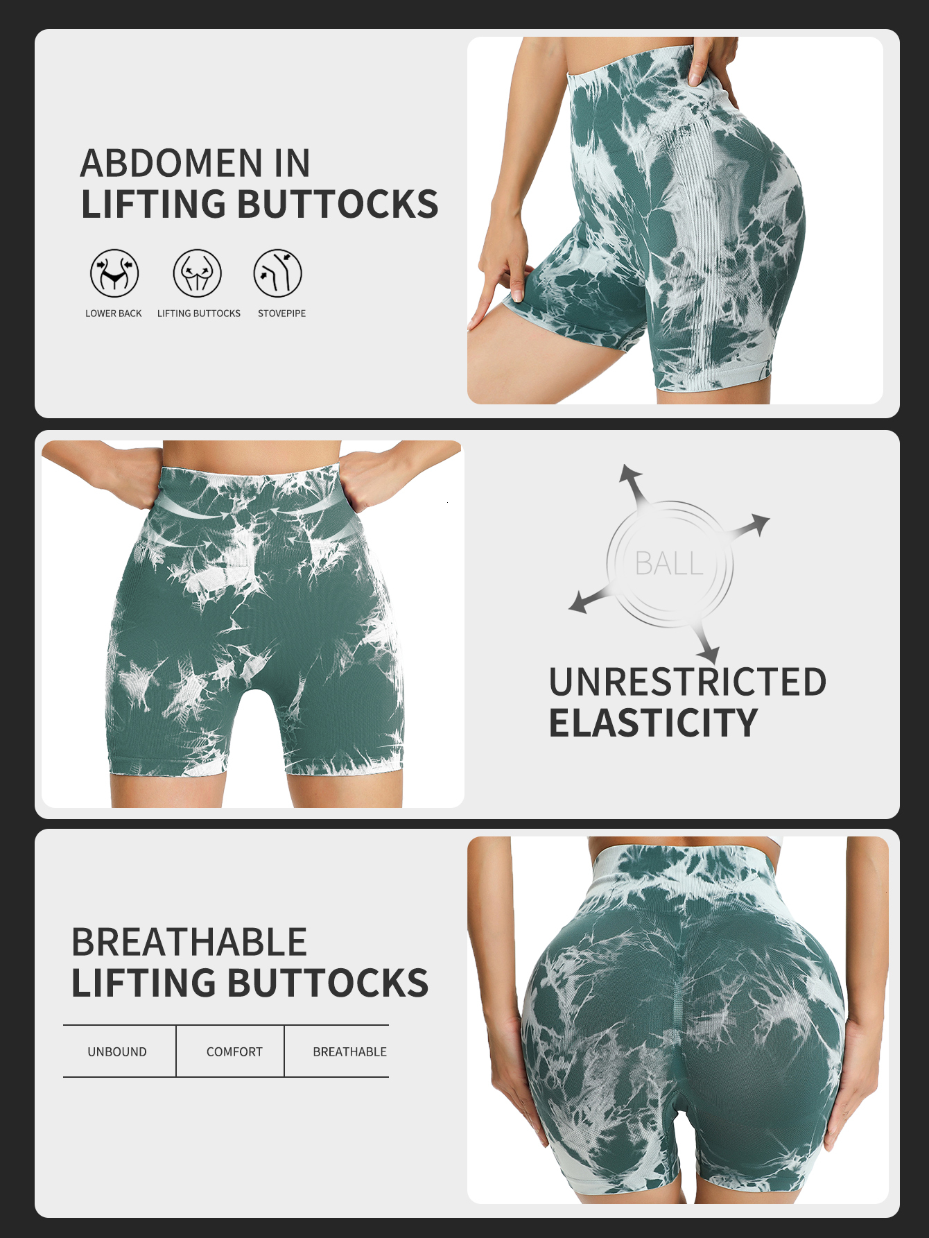 Peach Hip Lifting Shorts With Drift, High Waist Tight Yoga Shorts, Seamless Tie Dyed Sports Tights