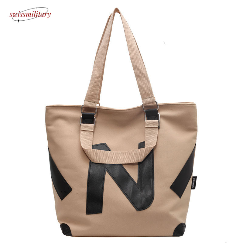 2024 New Leisure Large Capacity Instagram Student One Shoulder Tote Double sided Emed Letter Canvas Bag for Women #27 Swissmilitary