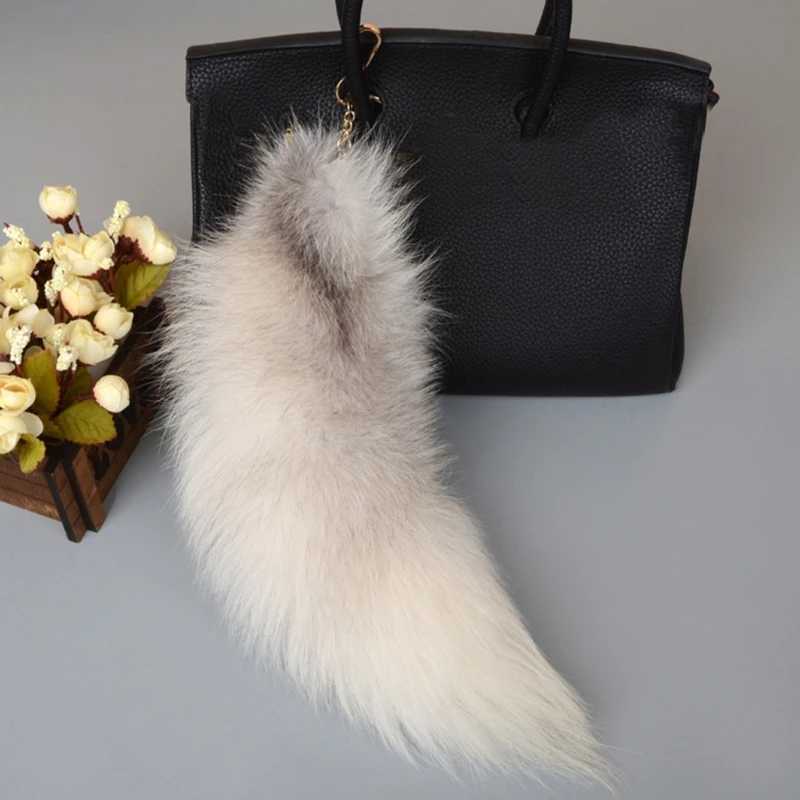 Keychains Lanyards Cute fox animal tail keychain fur pendant bag charm keyholder couple used for backpack car decoration H240923 FVBL