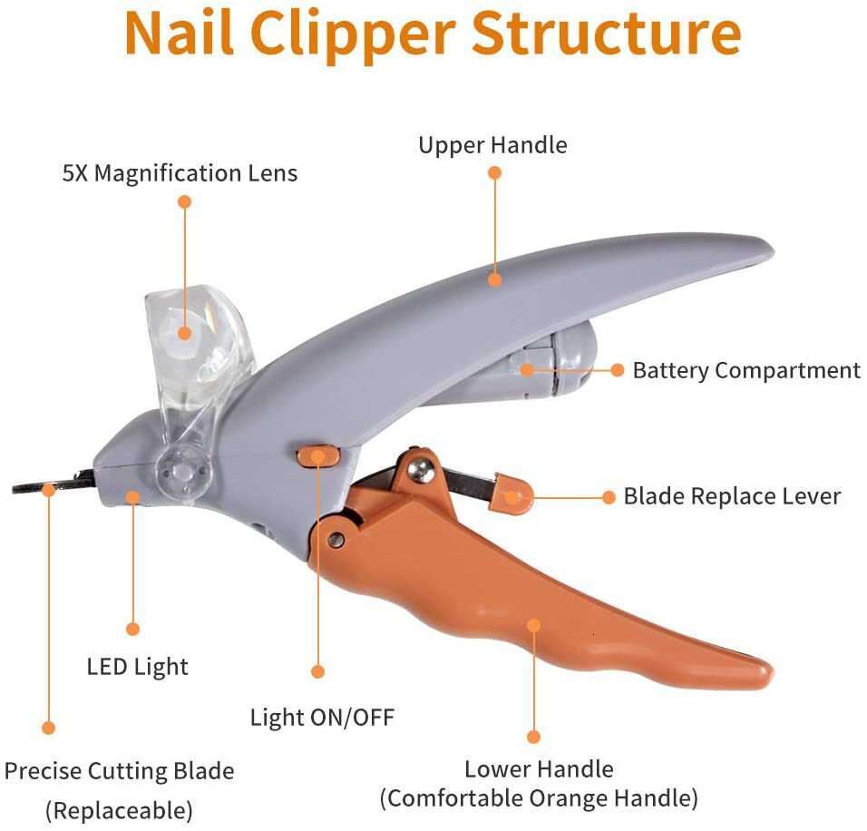 Professional dog cat claw clipper, LED animal nail trimmer, pet supplies