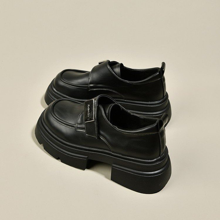 Casual Leather Slip-On Loafers for Women: Vintage Fashion, Height Boost, Black/Brown 1fa8