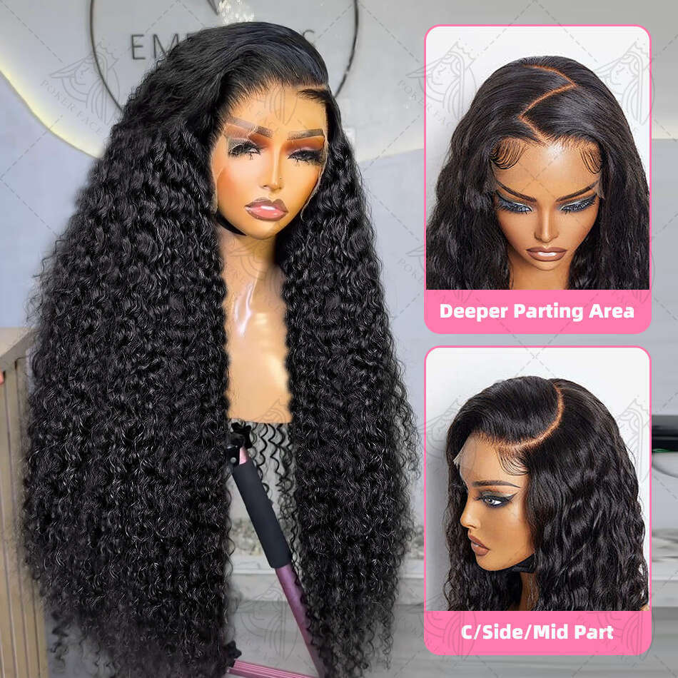 250 Density 13X4 13X6 HD Transparent Deep Wave Frontal Wig 38 40 Inch 360 Curly Lace Front Human Hair Wigs