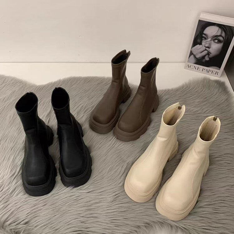 Women Boots Thick Sole High Heel Simple Design Increase Height Winter Fashion Wear Triple Black Khaki Free shipping