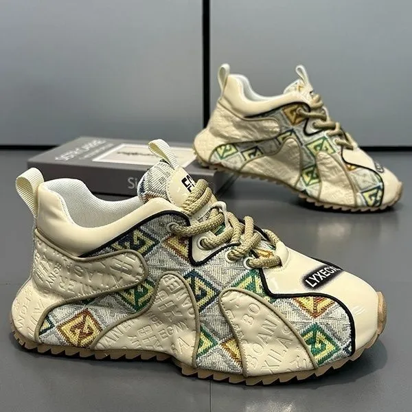 Breathable Designer sneakers Soft-Soled Men's Clunky embroider Shoes Heightening Athleisure Trend running shoes WOMEN Men