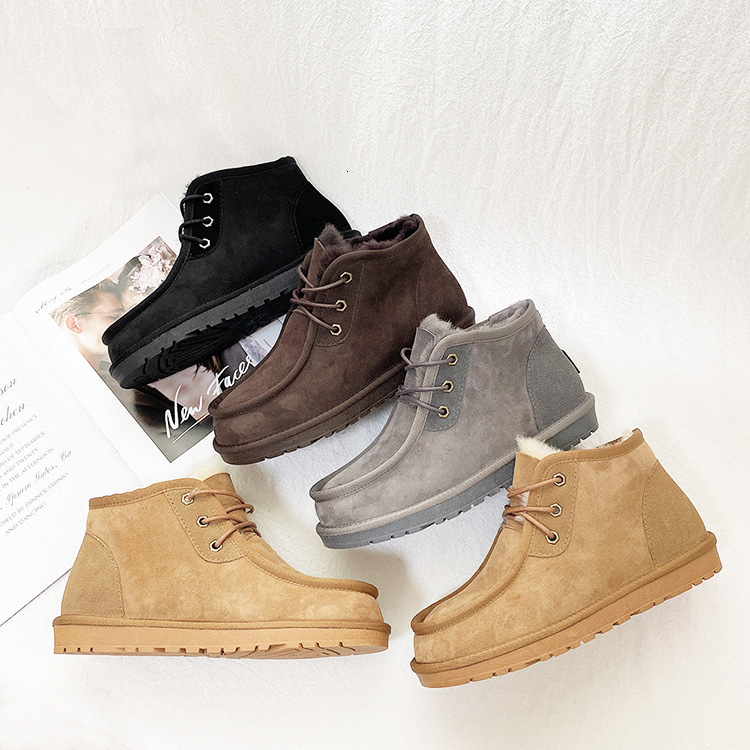 2025 New Warm Non-slip Leather Wool Men's Lace-up Snow Boots