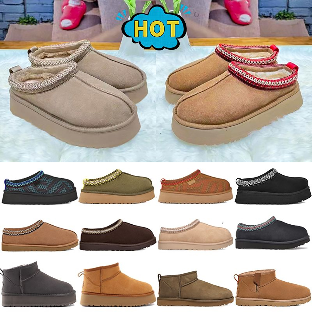 Tasman Slippers womens tazz Fur slides snow boots Classic ultra mini Shearling platform boot Suede Wool winter ankle designer booties men women shoes