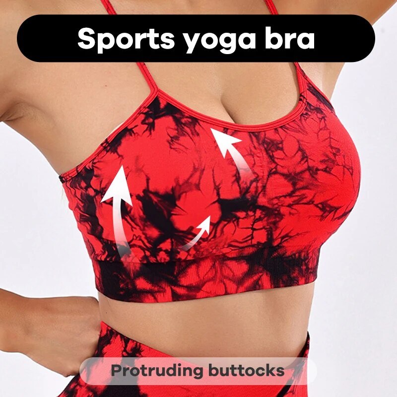 Tie Dyed Seamless Suspender Yoga Gym Sports Top Running Vest Women's Without Bra Pad