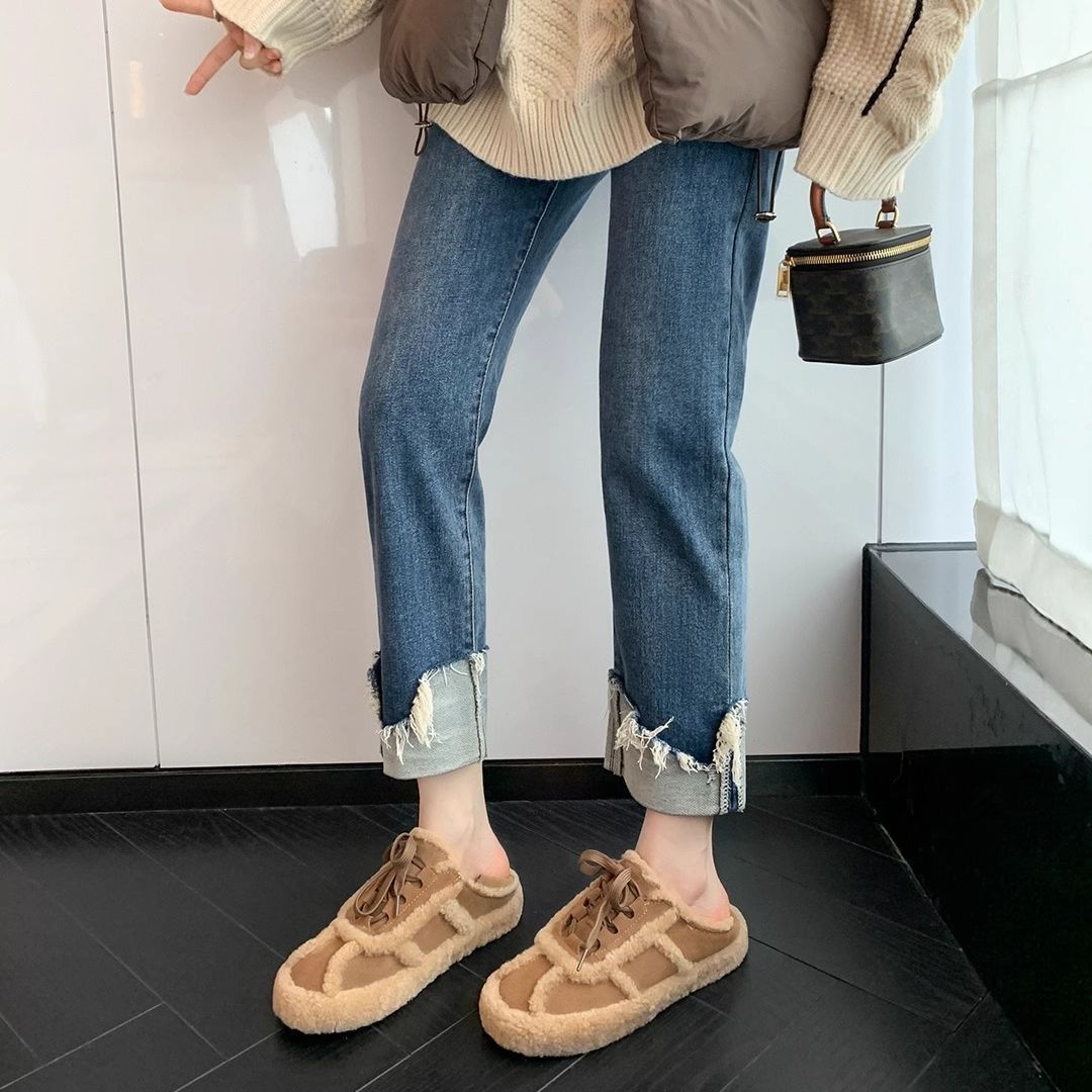 Cozy Fleece Women's Lace-Up Winter Fashion Flats Triple Black | Free Shipping 2a0c