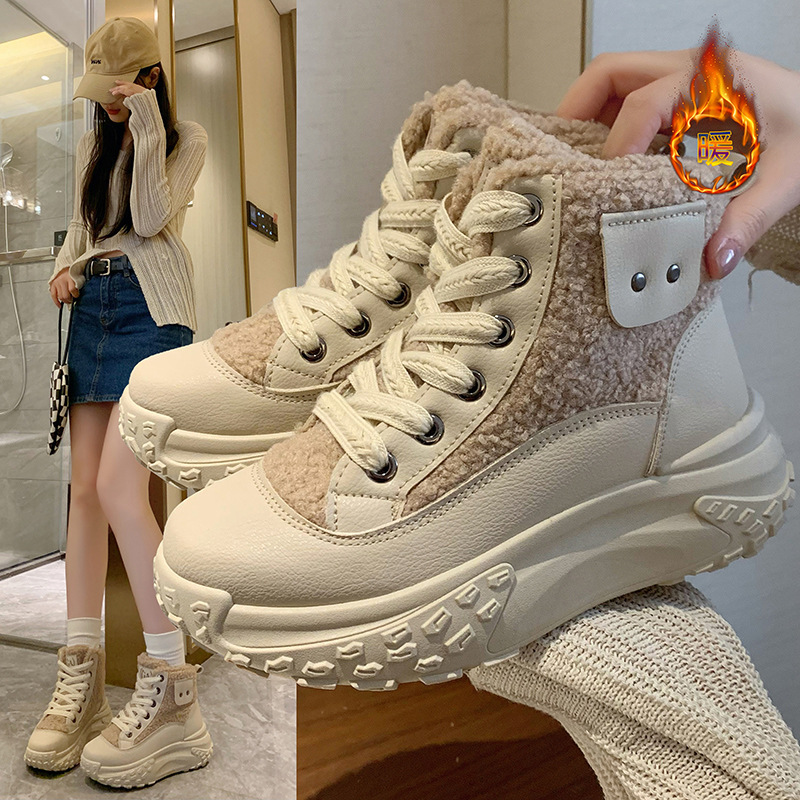 2024 winter high top veet white New Korean version height increasing sports and leisure shoes